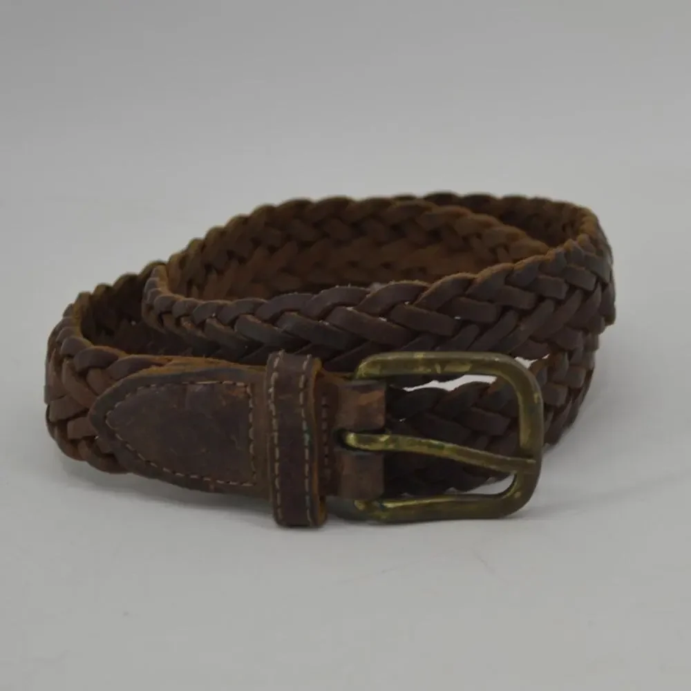 Jesse Alaniam Belt Braided Brown Leather Brass Buckle Size M